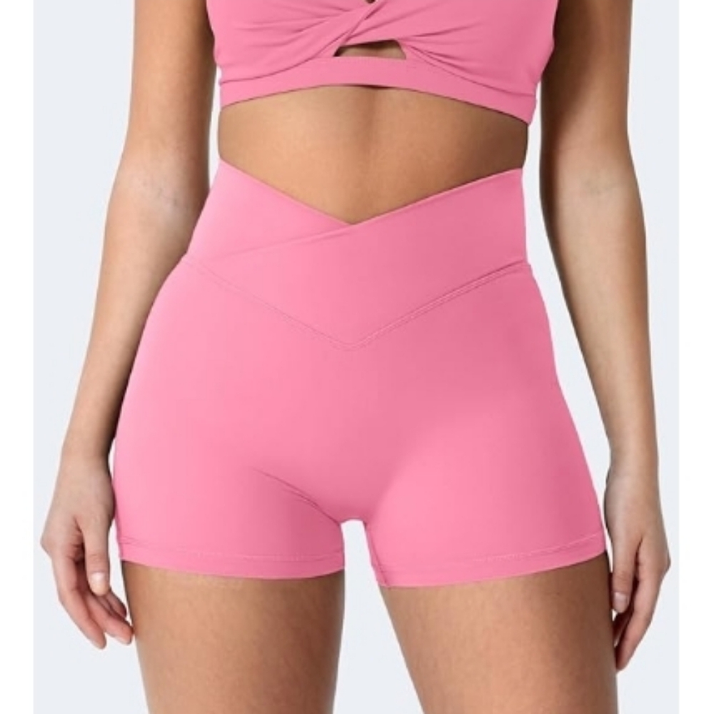 CoreFlex Scrunch High Waist with Pockets Charm Gym Biker Shorts Pink